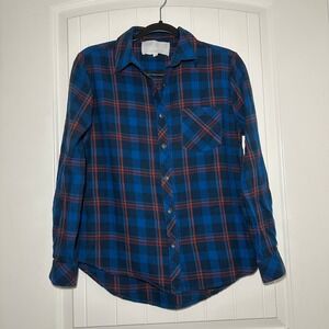 Vacate the Label‎ | Flannel Button Up Shirt Blue Orange Plaid | Women's Small